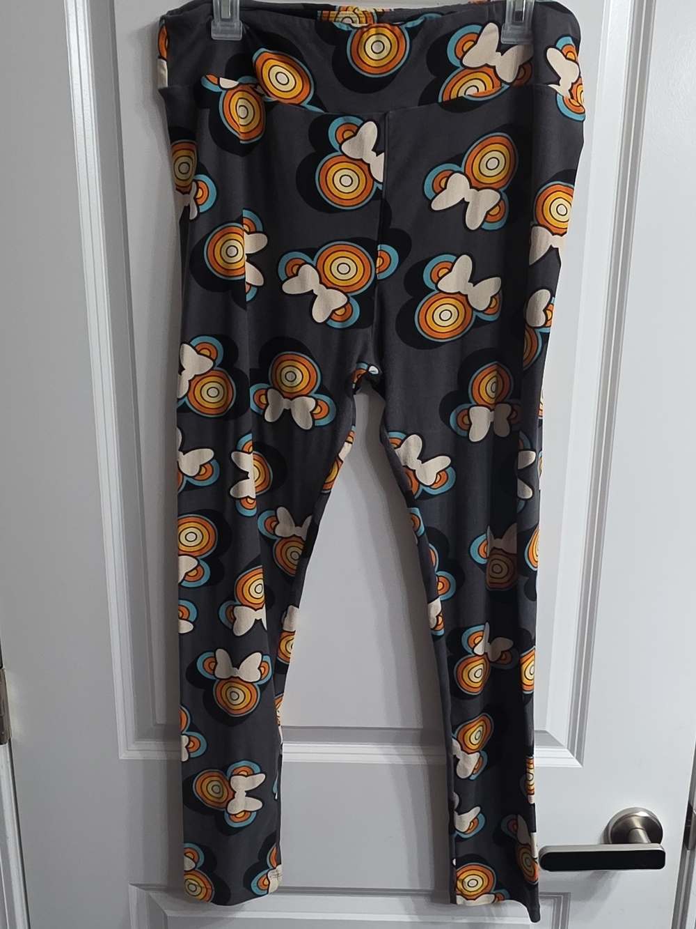 LuLaRoe Women's TC Disney Gray Leggings with Orange, Teal & Cream Circular Motif